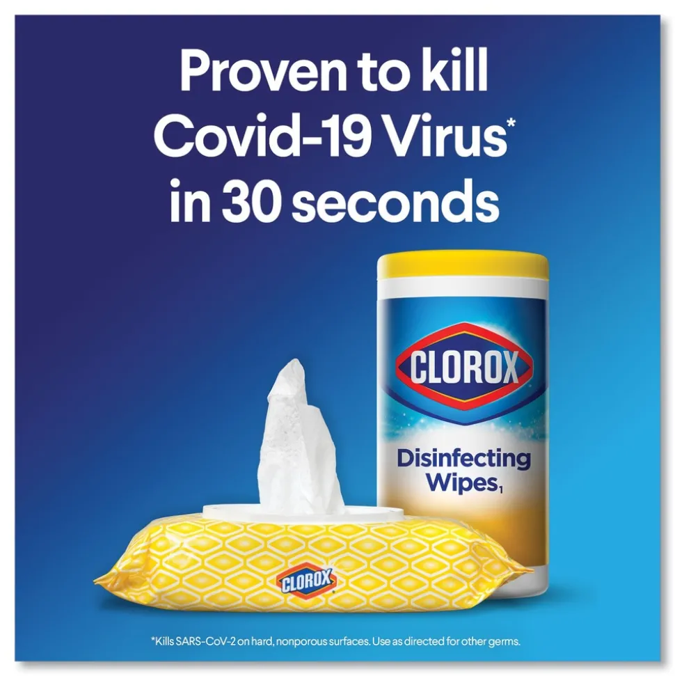 Clorox 7 in. x 8 in. 1-Ply Disinfecting Wipes - Crisp Lemon, White (35/Canister)