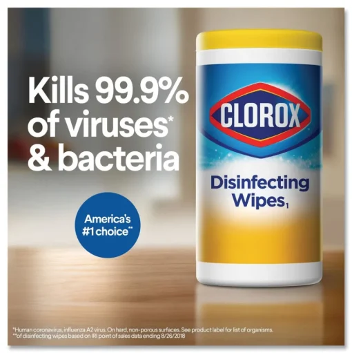 Clorox 7 in. x 8 in. 1-Ply Disinfecting Wipes - Crisp Lemon, White (35/Canister)