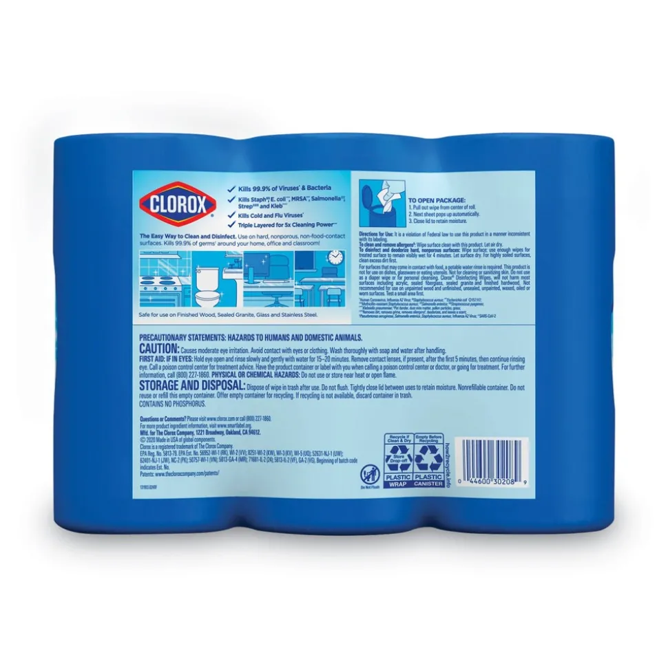 Clorox 7 in. x 8 in. 1-Ply Disinfecting Wipes - Fresh Scent/Citrus Blend, White (75/Canister, 3 Canisters/Pack)