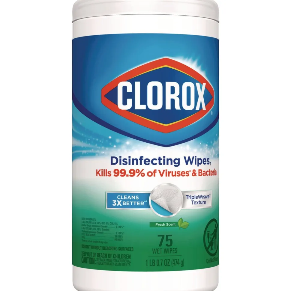 Clorox 7 in. x 8 in. 1-Ply Disinfecting Wipes - Fresh Scent, White (450/Carton)