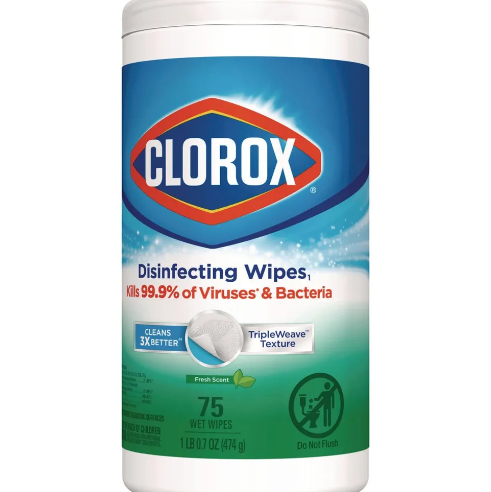 Clorox 7 in. x 8 in. 1-Ply Disinfecting Wipes - Fresh Scent, White (450/Carton)