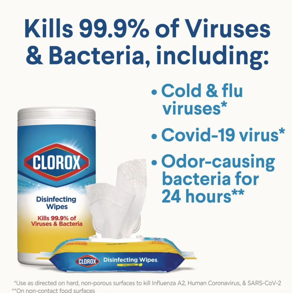 Clorox 7 in. x 8 in. 1-Ply Disinfecting Wipes - Fresh Scent, White (450/Carton)