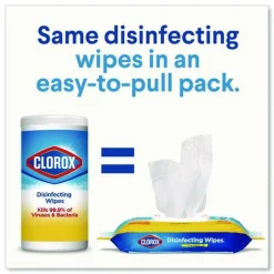Clorox 8 in. x 7 in. 1-Ply Easy Pull Pack Disinfecting Wipes - Lemon Scent White (6 Boxes/Carton)