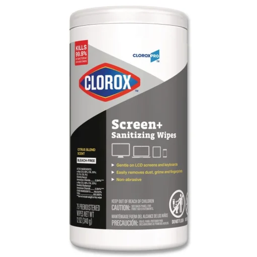 Clorox CloroxPro ScreenPlus 6 in. x 8 in. Sanitizing Wipes - Citrus Blend White (6/Carton)
