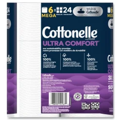 Cottonelle Ultra ComfortCare Toilet Paper, Soft Tissue, Mega Rolls, Septic Safe, 2-Ply, White, 284/Roll, 6 Rolls/Pack, 36 Rolls/Carton