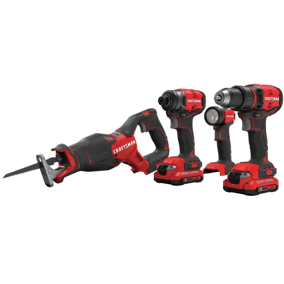 Craftsman V20 Brushless Lithium-Ion Cordless 4-Tool Combo Kit with (2) 2 Ah Batteries