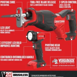 Craftsman V20 Brushless Lithium-Ion Cordless 4-Tool Combo Kit with (2) 2 Ah Batteries