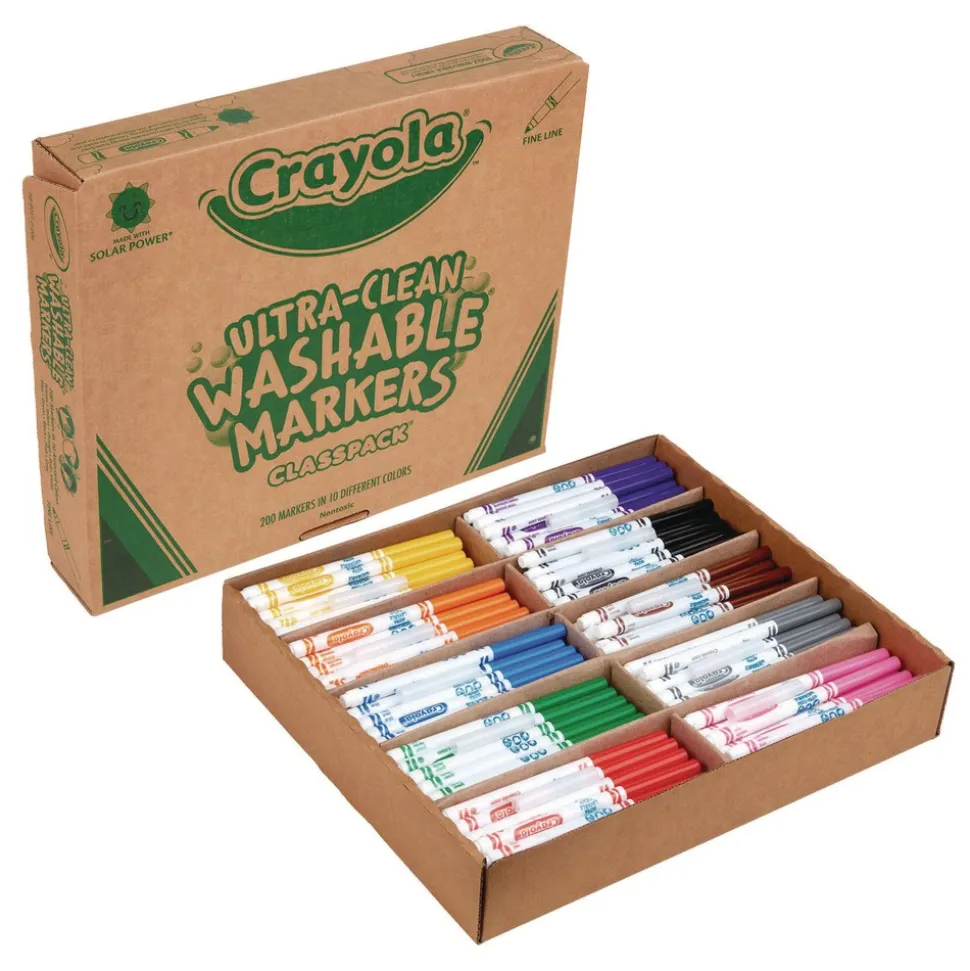 Crayola 10 Assorted Colors Fine Bullet Tip Ultra-Clean Washable Marker Classpack (200/Box)