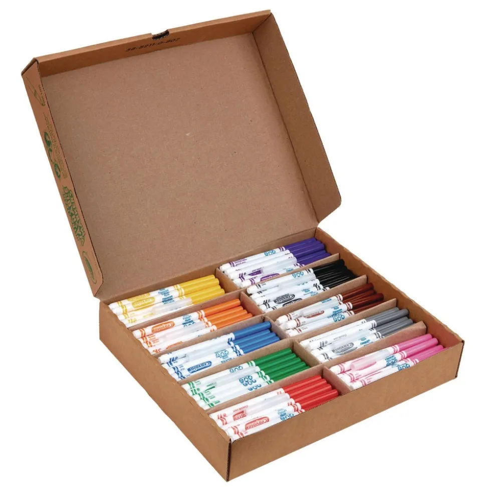 Crayola 10 Assorted Colors Fine Bullet Tip Ultra-Clean Washable Marker Classpack (200/Box)