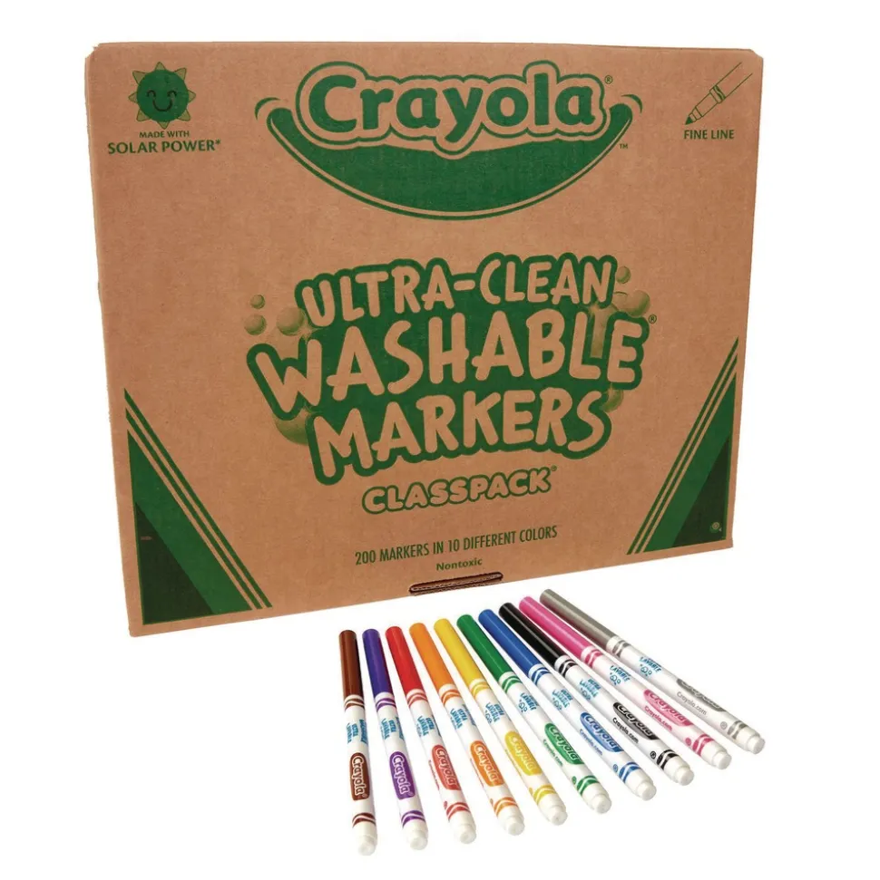 Crayola 10 Assorted Colors Fine Bullet Tip Ultra-Clean Washable Marker Classpack (200/Box)