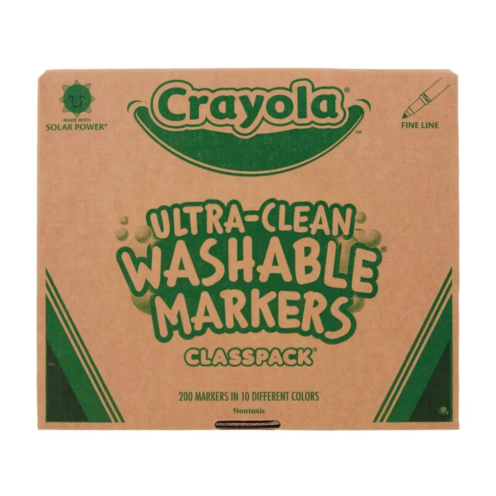 Crayola 10 Assorted Colors Fine Bullet Tip Ultra-Clean Washable Marker Classpack (200/Box)