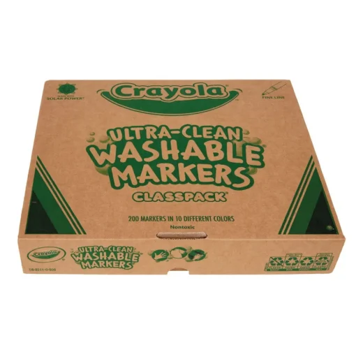 Crayola 10 Assorted Colors Fine Bullet Tip Ultra-Clean Washable Marker Classpack (200/Box)