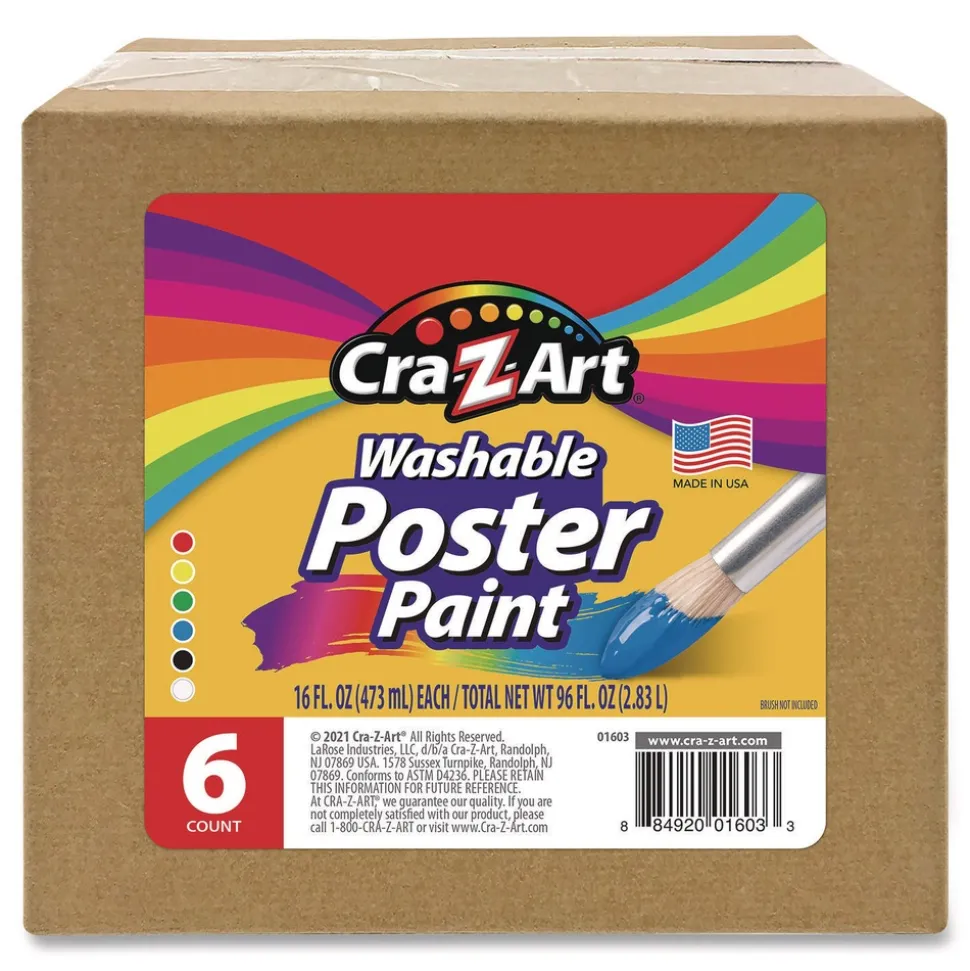 Cra-Z-Art Washable Kids Paint, Assorted Colors, 16 oz Bottle, 6/Pack
