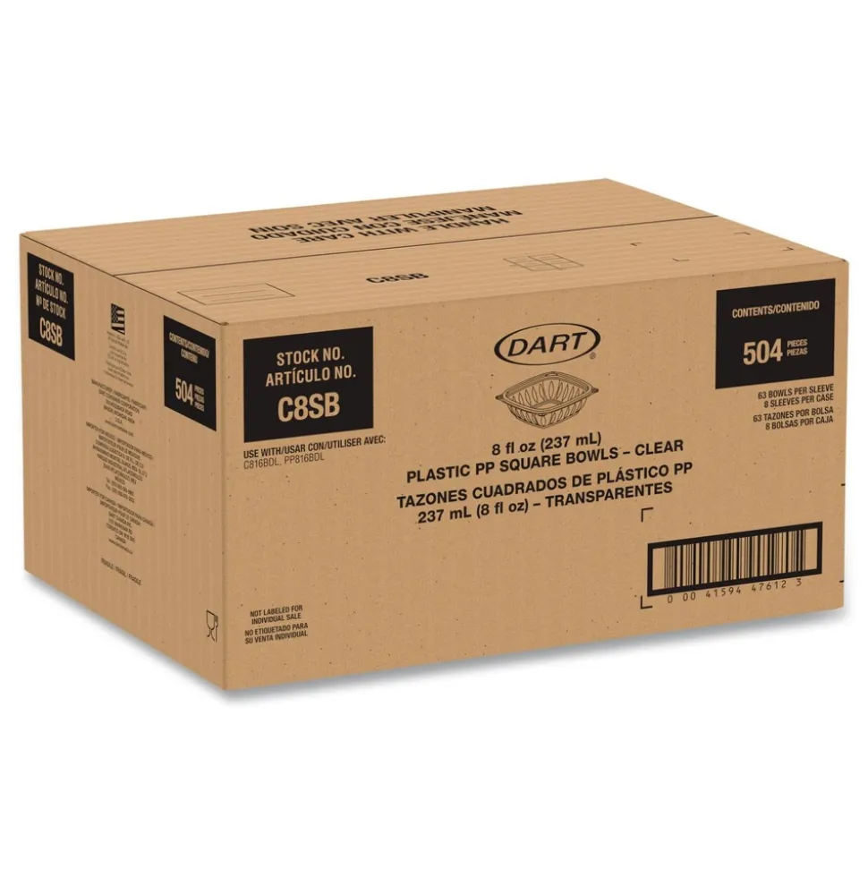 Dart 8.5 in. x 8.5 in. x 1.51 in. 8 oz. Square Plastic Bowls - Clear (504/Carton)