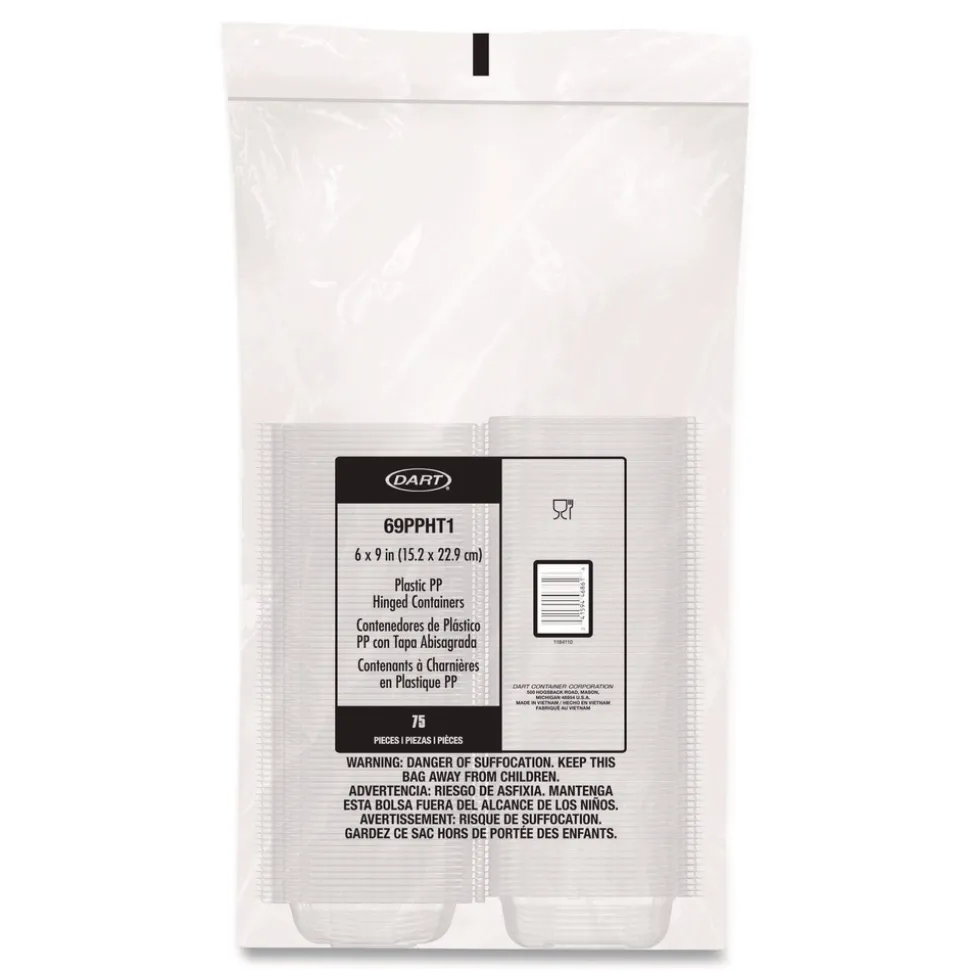 Dart 6.5 in. x 9 in. x 3 in. ProPlanet Microwaveable Hinged Plastic Containers - Clear (300/Carton)