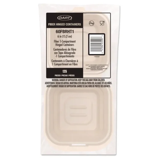 Dart 6.12 in. x 5.87 in. x 3.1 in. ProPlanet Seal Compostable Molded Fiber Hinged Trays - Natural (500/Carton)