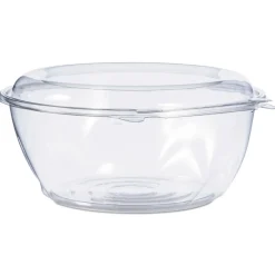 Dart 64 oz. 8.9 in. Diameter x 4 in. Plastic Tamper-Resistant Tamper-Evident Bowls with Dome Lid - Clear (100/Carton)