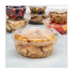 Dart 64 oz. 8.9 in. Diameter x 4 in. Plastic Tamper-Resistant Tamper-Evident Bowls with Dome Lid - Clear (100/Carton)