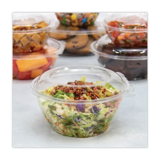 Dart CTR32BD 7 in. x 3.4 in. 32 oz. Tamper-Resistant Plastic Bowls with Dome Lid - Clear (150/Carton)