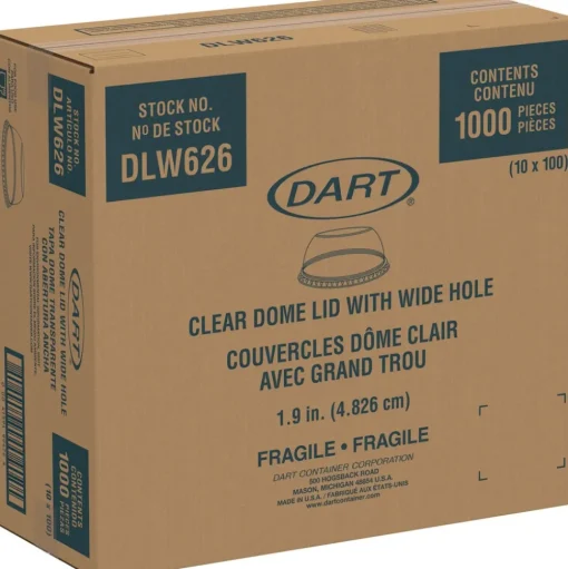 Dart DLW626 Open-Top Dome Lid for 16 oz. to 24 oz. Plastic Cups - Clear (1000/Carton)