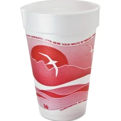 Dart 16J16H 16 oz. Horizon Printed Hot/Cold Foam Drinking Cups - Cranberry/White (1000/Carton)