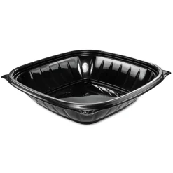 Dart PresentaBowls Pro 8.5 in. x 8.5 in. x 2 in. 32 oz. Plastic Square Bowls - Black (4/Carton)