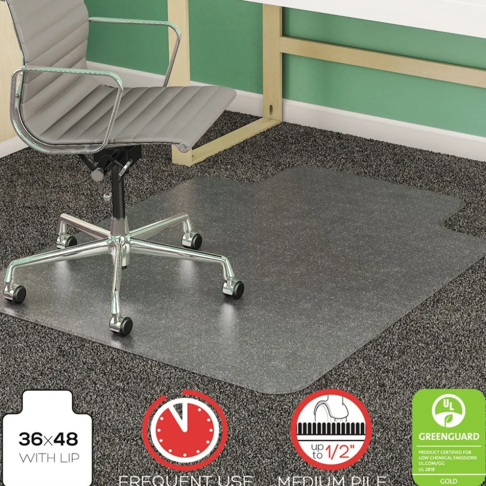Deflecto 36 x 48 SuperMat Frequent Use Flat Lipped Chair Mat for Med Pile Carpet - Clear