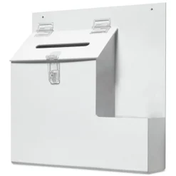 Deflecto 13.75 x 3.63 x 13.94 Plastic Suggestion Box Literature Holder with Locking Top - White