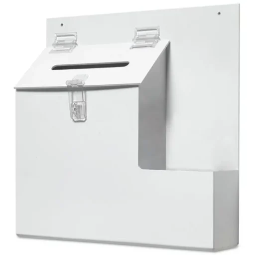 Deflecto 13.75 x 3.63 x 13.94 Plastic Suggestion Box Literature Holder with Locking Top - White