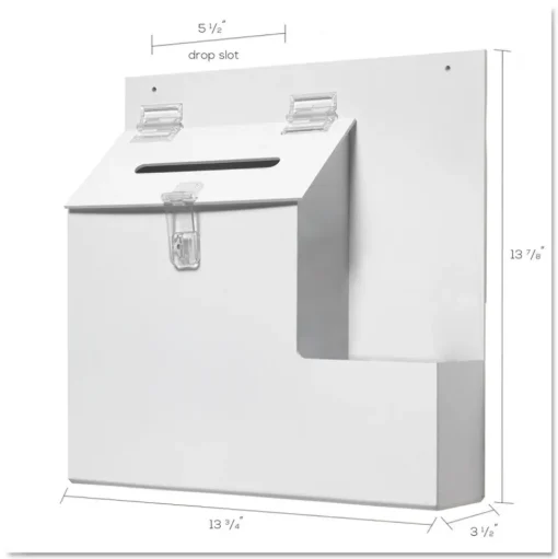 Deflecto 13.75 x 3.63 x 13.94 Plastic Suggestion Box Literature Holder with Locking Top - White