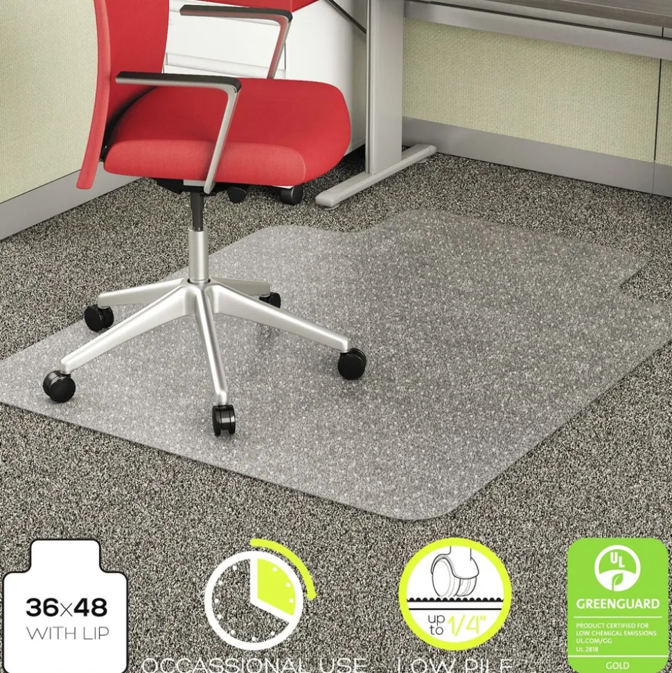 Deflecto EconoMat 36 in. x 48 in. Occasional Use Lipped Chair Mat for Low Pile Carpet - Clear