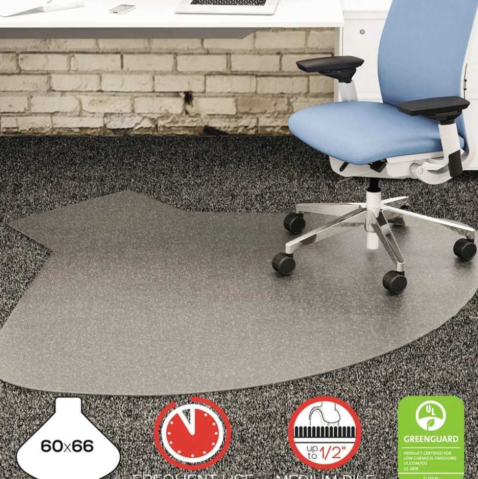 Deflecto SuperMat Medium Pile Carpet Frequent Use 60 in. x 66 in. Workstation Chair Mat - Clear
