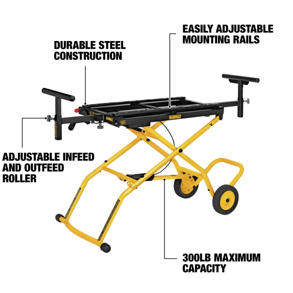 Dewalt 25 in. x 60 in. x 32.5 in. Heavy-Duty Rolling Miter Saw Stand - Yellow/Black
