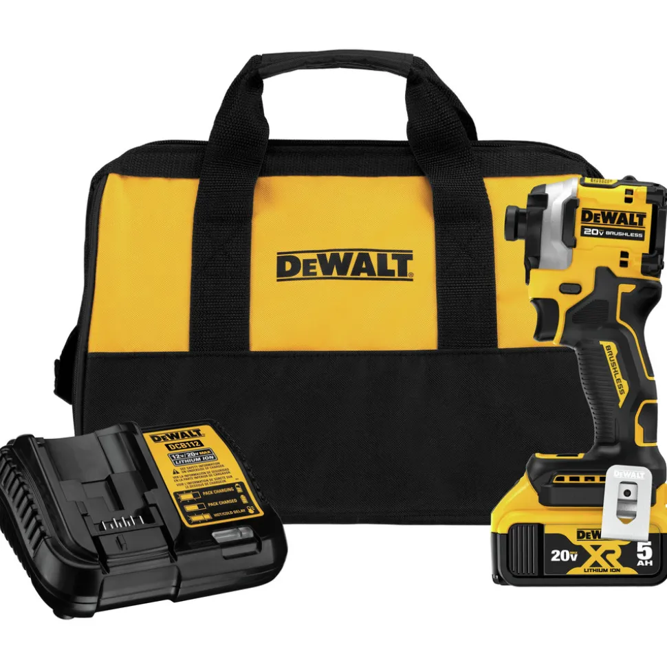 Dewalt ATOMIC 20V MAX Brushless Lithium-Ion 1/4 in. Cordless 3-Speed Impact Driver Kit (5 Ah)
