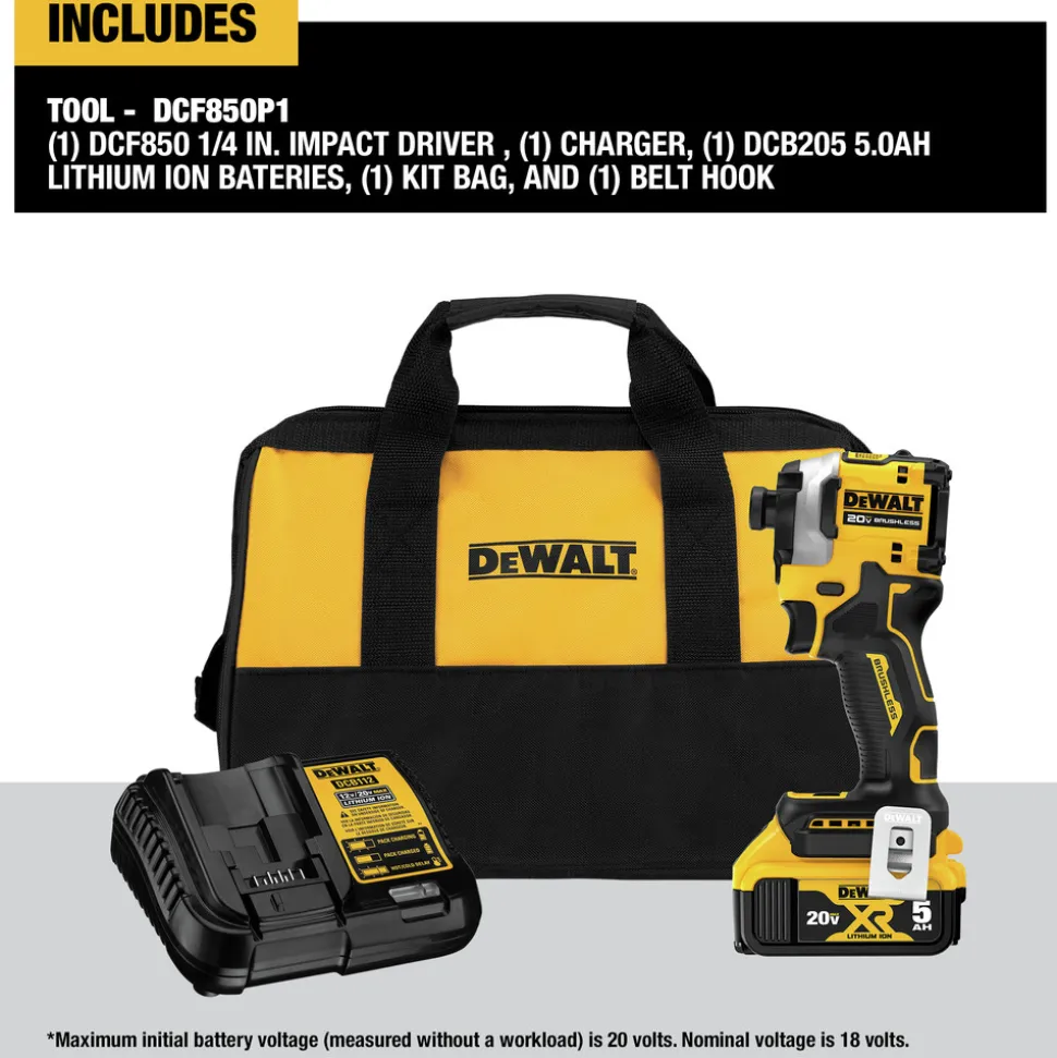 Dewalt ATOMIC 20V MAX Brushless Lithium-Ion 1/4 in. Cordless 3-Speed Impact Driver Kit (5 Ah)