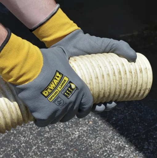 Dewalt (12/Box) Full Dip Water-resistant Breathable Work Gloves - XL, Gray/Yellow
