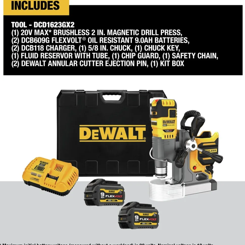 Dewalt 20V MAX Brushless Lithium-Ion 2 in. Cordless Magnetic Drill Press Kit (9 Ah)
