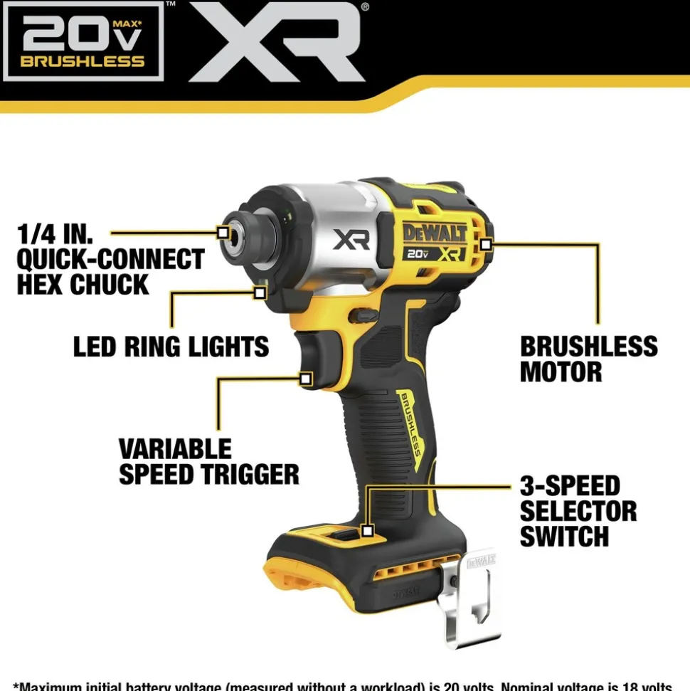 Dewalt 20V MAX XR Brushless Lithium-Ion 1/4 in. Cordless 3-Speed Impact Driver (Tool Only)