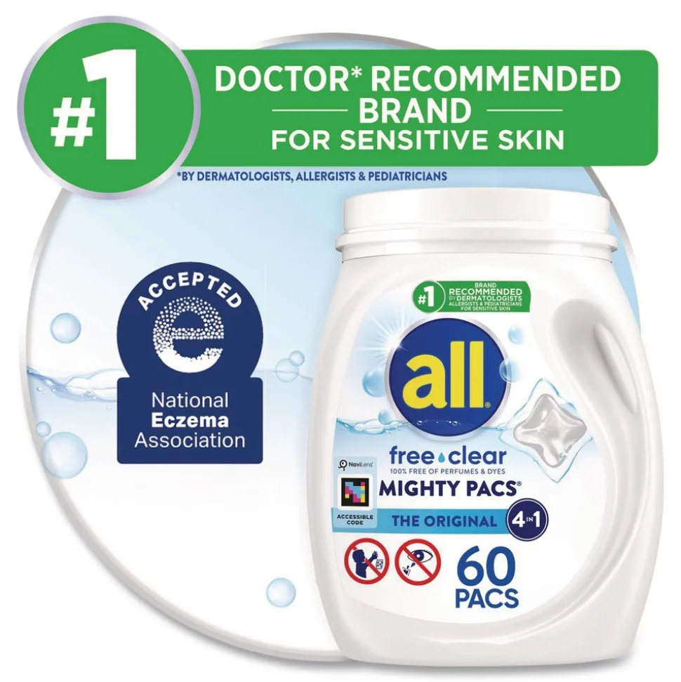 Dial MIGHTY PACS Free Clear Laundry Detergent (4/Carton)