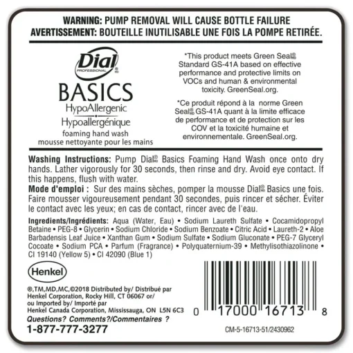Dial Professional 1.2 Liter Basics Hypoallergenic Foaming Hand Wash Refill for FIT Manual Dispenser - Honeysuckle Scent