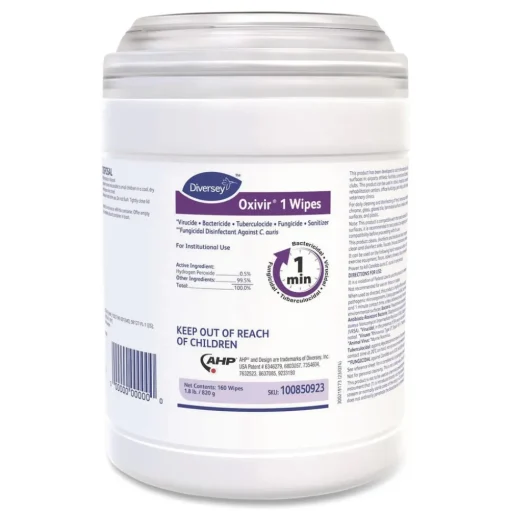 Diversey Care Oxivir 6 in. x 7 in. 1-Ply 1 Wipes (160/Canister, 12 Canisters/Carton)