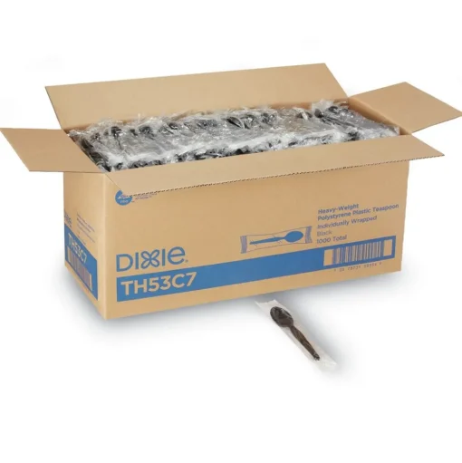 Dixie Individually Wrapped Heavyweight Polystyrene Teaspoons - Black (1000/Carton)