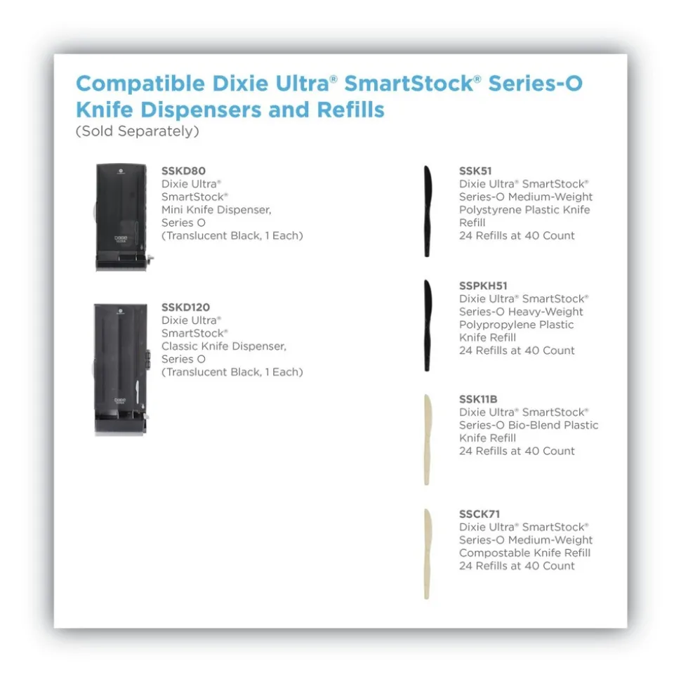 Dixie SmartStock Series-O 7 in. Heavyweight Plastic Cutlery Knives Refill - Black (40/Pack, 24 Packs/Carton)