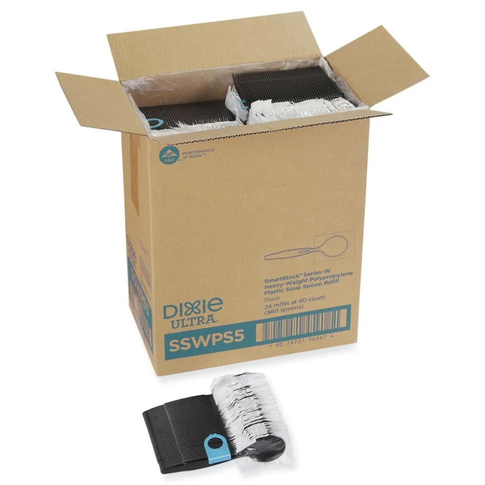 Dixie SmartStock Wrapped Heavyweight Cutlery Soup Spoos Refill - Black (960/Carton)