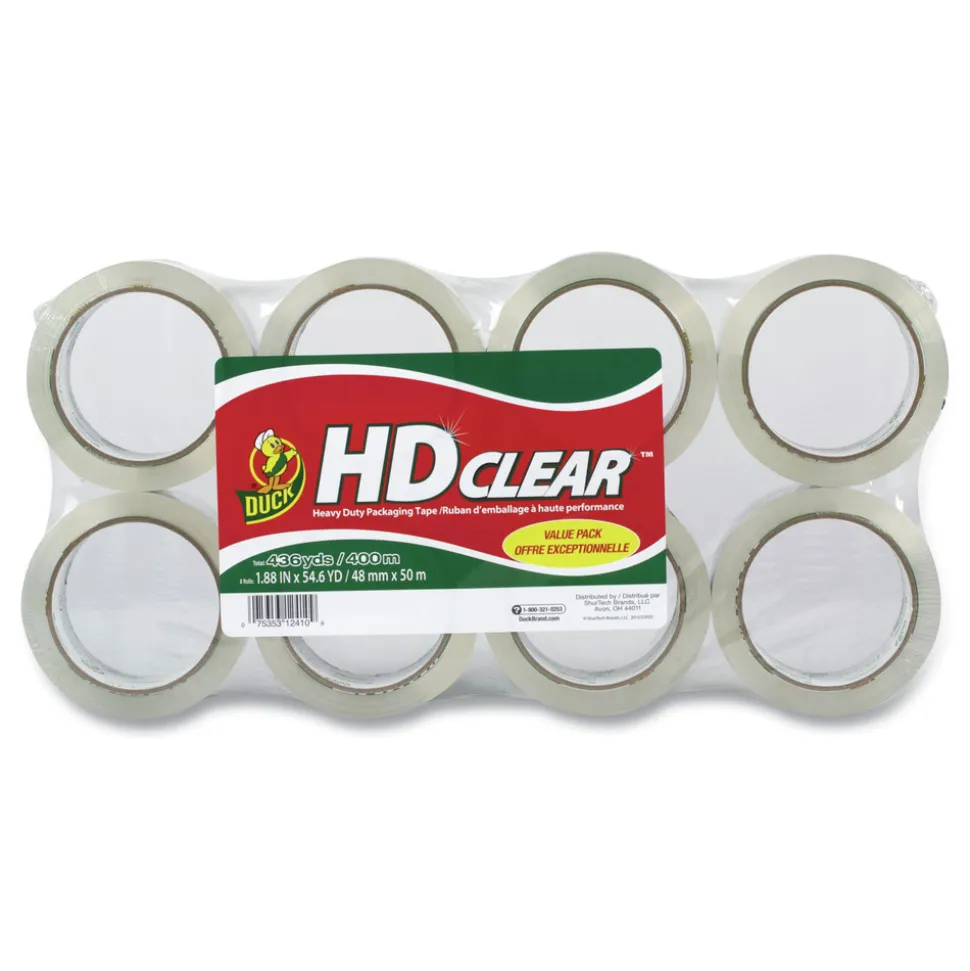 Duck 1.88 in. x 55 yards 3 in. Core Heavy-Duty Carton Packaging Tape - Clear (8/Pack)