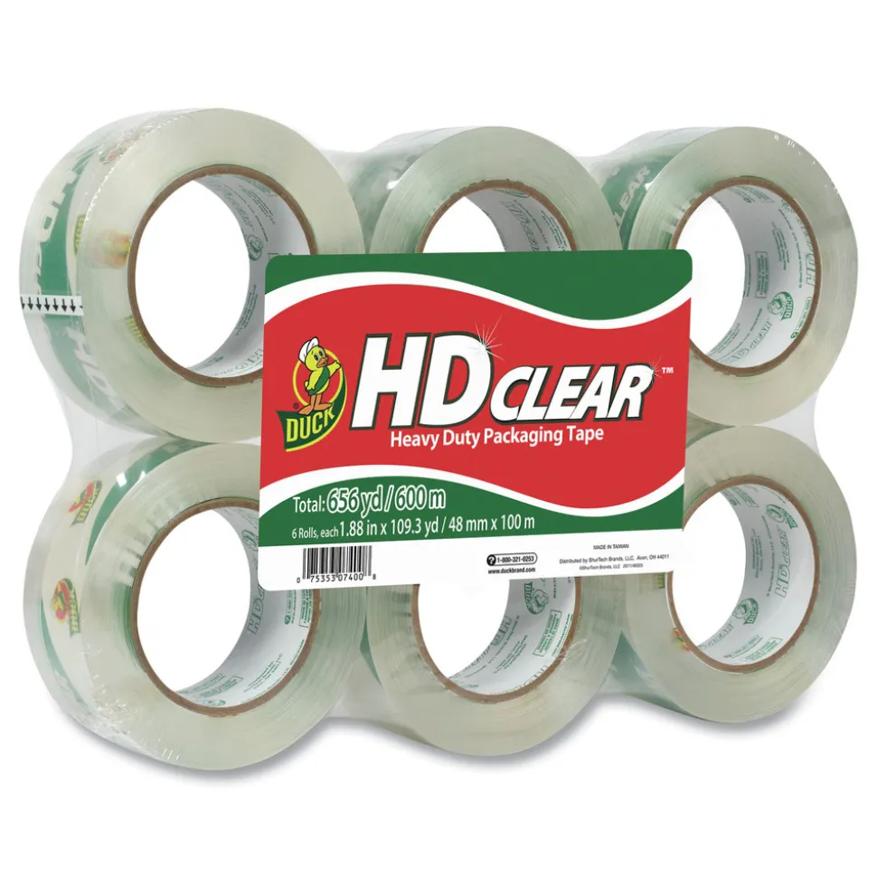 Duck 1.88 in. x 109.3 yards 3 in. Core Heavy-Duty Carton Packaging Tape - Clear (6/Pack)