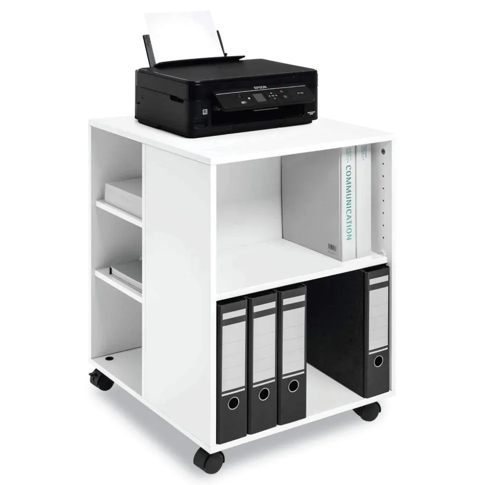 Durable 20.79 in. x 23.31 in. x 29.45 in. 6 Shelves Wood Flexible Multi-Functional Cart for Office Storage - White