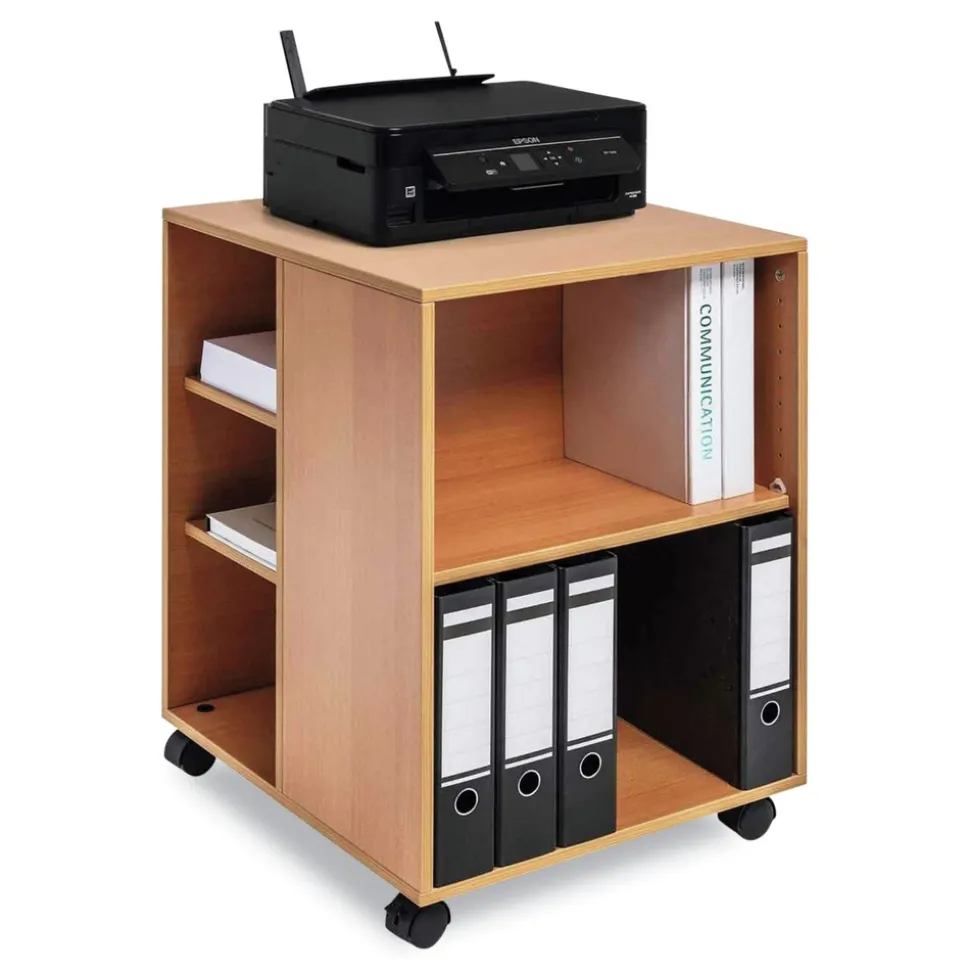 Durable 20.79 in. x 23.31 in. x 29.45 in. 6 Shelves Wood Flexible Multi-Functional Cart for Office Storage - Beech