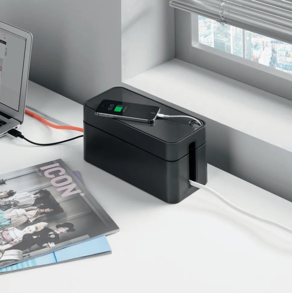 Durable CAVOLINE 9.6 in. x 4.96 in. x 4.56 in. Cable Management Box - Small, Charcoal