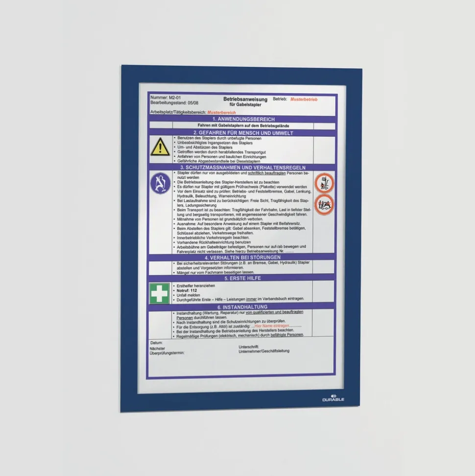 Durable Infoframe DURAFRAME 9.5 in. x 12 in. Self Adhesive Double Sided Sign Holder - Dark Blue Frame (2/Pack)